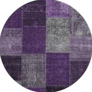 HomeRoots 8' Eggplant Gray & Purple Patchwork Washable Round Rug – Durable, Stain Resistant, UV Protected Design 655165