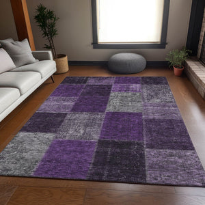 HomeRoots 9' X 12' Eggplant Gray & Purple Patchwork Area Rug - Stain Resistant, UV Protected, Non-Slip Design 655167
