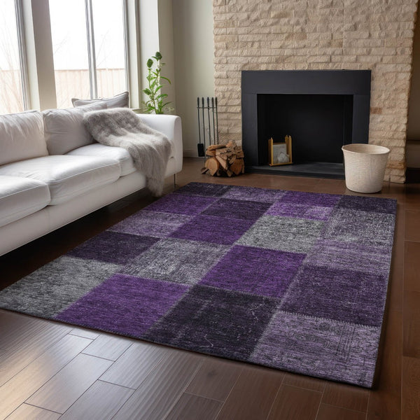 HomeRoots 9' X 12' Eggplant Gray & Purple Patchwork Area Rug - Stain Resistant, UV Protected, Non-Slip Design 655167