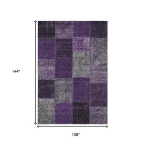 HomeRoots 9' X 12' Eggplant Gray & Purple Patchwork Area Rug - Stain Resistant, UV Protected, Non-Slip Design 655167