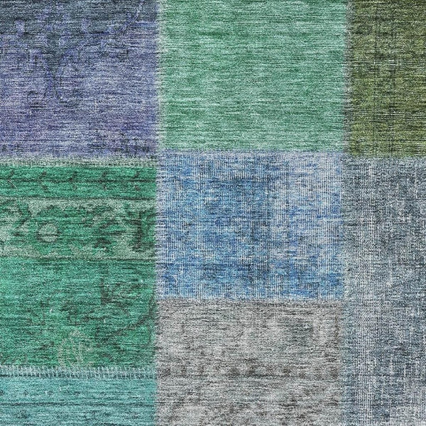 HomeRoots 5' Vibrant Green Blue Purple Patchwork Washable Area Rug with UV Protection for High-Traffic Homes 655170