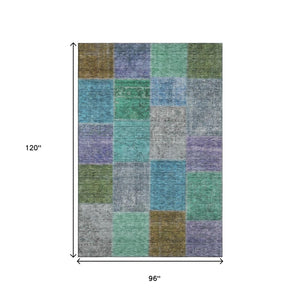 HomeRoots 8' X 10' Vibrant Green, Blue & Purple Patchwork Washable Area Rug with UV Protection & Stain Resistance 655172