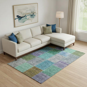 HomeRoots 8' X 10' Vibrant Green, Blue & Purple Patchwork Washable Area Rug with UV Protection & Stain Resistance 655172