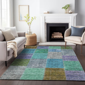 HomeRoots 8' X 10' Vibrant Green, Blue & Purple Patchwork Washable Area Rug with UV Protection & Stain Resistance 655172