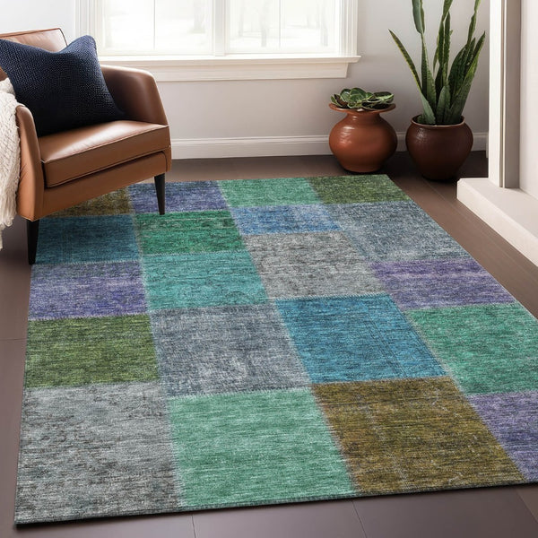 HomeRoots 8' X 10' Vibrant Green, Blue & Purple Patchwork Washable Area Rug with UV Protection & Stain Resistance 655172