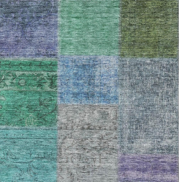 HomeRoots 8' X 10' Vibrant Green, Blue & Purple Patchwork Washable Area Rug with UV Protection & Stain Resistance 655172