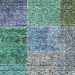 HomeRoots 9' X 12' Washable Area Rug in Vibrant Green, Blue & Purple Patchwork Design with UV Protection 655173
