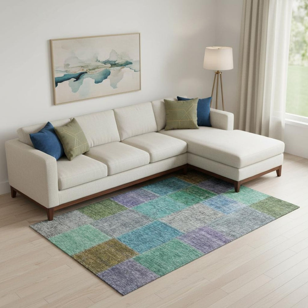 HomeRoots 10' X 14' Vibrant Green, Blue & Purple Patchwork Washable Area Rug with UV Protection & Stain Resistance 655174