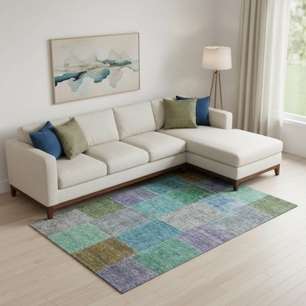 HomeRoots 10' X 14' Vibrant Green, Blue & Purple Patchwork Washable Area Rug with UV Protection & Stain Resistance 655174