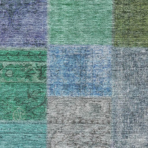 HomeRoots 10' X 14' Vibrant Green, Blue & Purple Patchwork Washable Area Rug with UV Protection & Stain Resistance 655174
