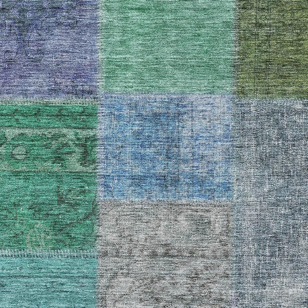 HomeRoots 10' X 14' Vibrant Green, Blue & Purple Patchwork Washable Area Rug with UV Protection & Stain Resistance 655174