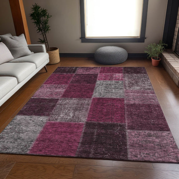 HomeRoots 5' X 8' Merlot Gray & Burgundy Patchwork Area Rug - Durable, Stain-Resistant, UV Protected Elegance 655176