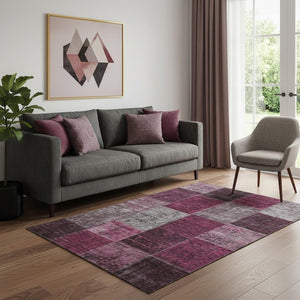 HomeRoots 5' X 8' Merlot Gray & Burgundy Patchwork Area Rug - Durable, Stain-Resistant, UV Protected Elegance 655176