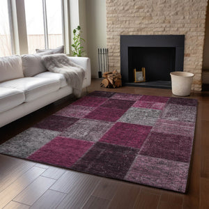 HomeRoots 5' X 8' Merlot Gray & Burgundy Patchwork Area Rug - Durable, Stain-Resistant, UV Protected Elegance 655176