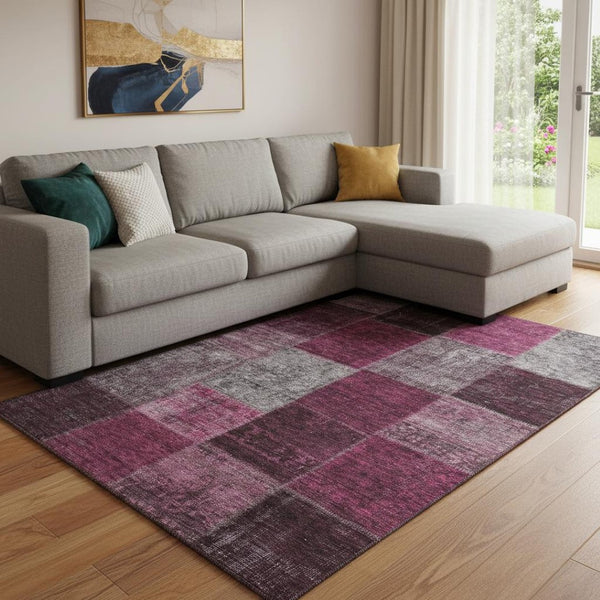 HomeRoots 8' X 10' Stylish Merlot Gray Burgundy Patchwork Area Rug - Washable, Stain-Resistant, UV Protected 655178