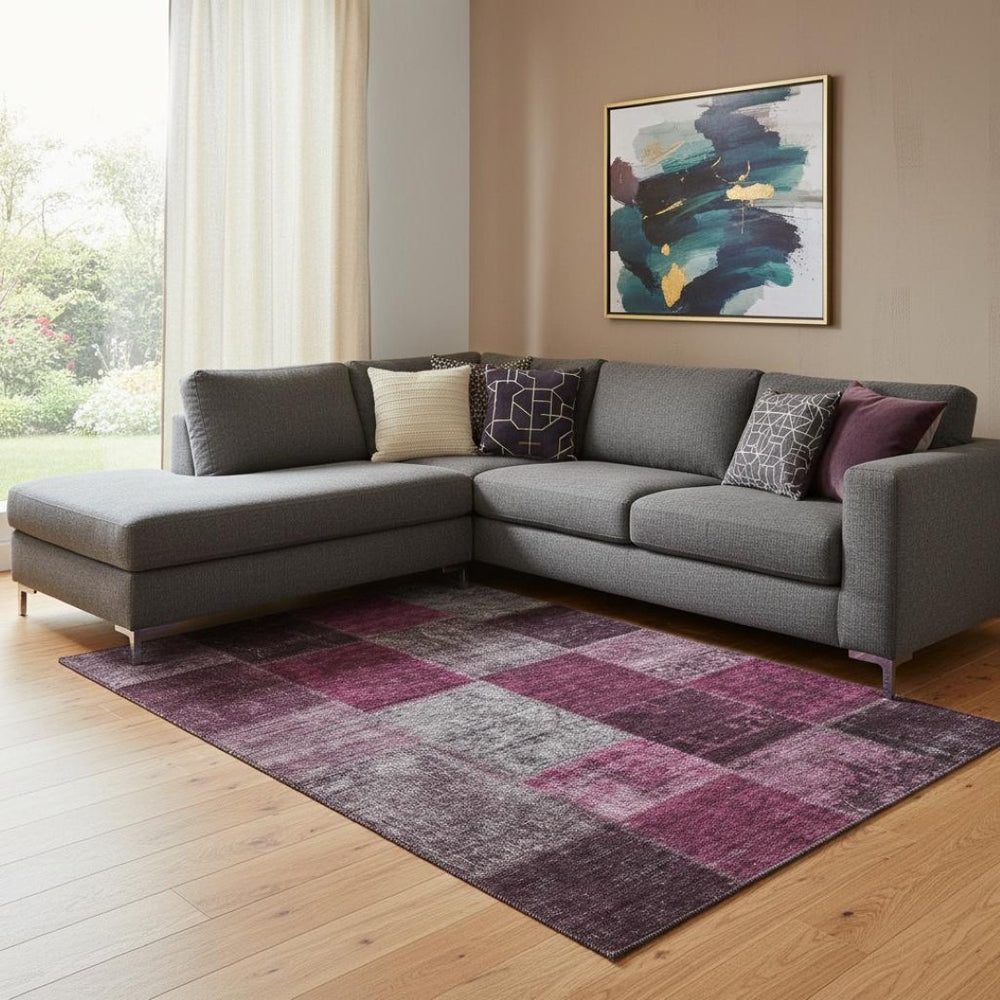 HomeRoots 9' X 12' Merlot Gray & Burgundy Patchwork Area Rug - Stylish, Washable, UV Protected for Busy Homes 655179