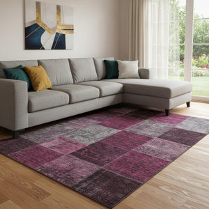 HomeRoots 10' X 14' Merlot Gray & Burgundy Patchwork Washable Area Rug - Durable, Stain-Resistant, UV Protected 655180