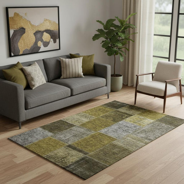 HomeRoots 5' X 8' Stylish Coffee Gold Taupe Patchwork Area Rug - Washable, UV-Protected, Stain-Resistant Design 655182