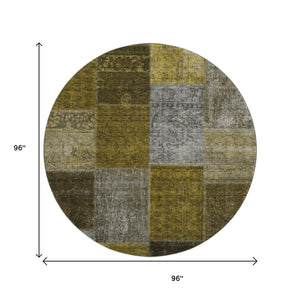 HomeRoots 8' Washable Round Rug in Coffee, Gold & Taupe Patchwork - UV Protected, Stain-Resistant Design! 655183