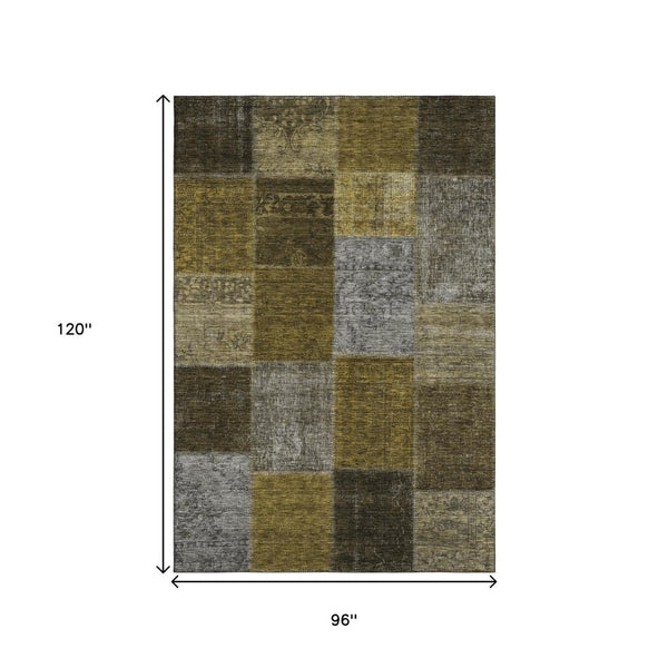 HomeRoots 8' X 10' Cozy Coffee Gold Taupe Patchwork Area Rug - Washable, UV Protected & Stain Resistant Design 655184