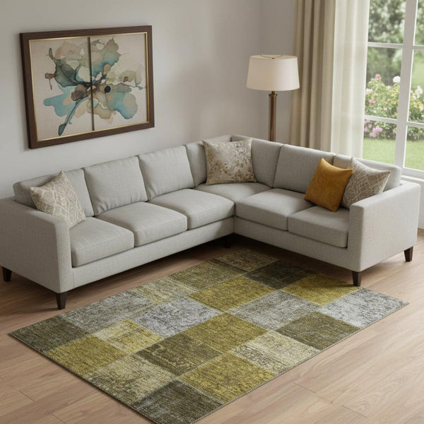 HomeRoots 8' X 10' Cozy Coffee Gold Taupe Patchwork Area Rug - Washable, UV Protected & Stain Resistant Design 655184