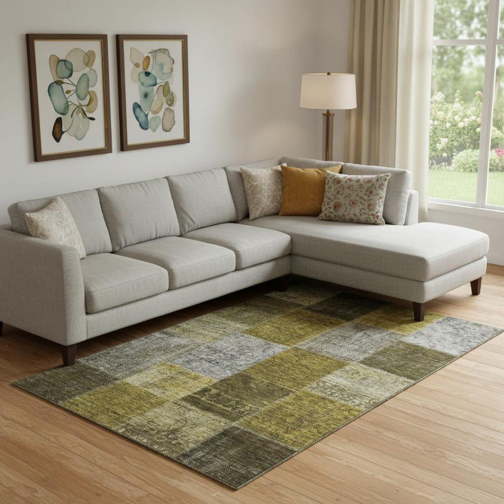 HomeRoots 10' X 14' Washable Area Rug in Coffee, Gold & Taupe – Stain Resistant, UV Protected for Homes with Kids 655186