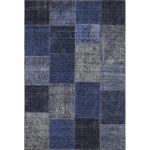 HomeRoots 5' X 8' Navy Blue & Gray Patchwork Area Rug - Washable, Stain-Resistant, UV-Protected for Homes 655188