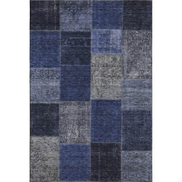 HomeRoots 5' X 8' Navy Blue & Gray Patchwork Area Rug - Washable, Stain-Resistant, UV-Protected for Homes 655188