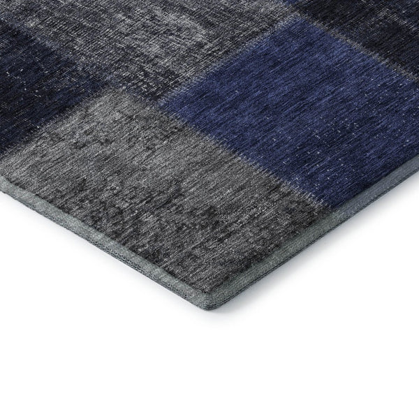 HomeRoots 5' X 8' Navy Blue & Gray Patchwork Area Rug - Washable, Stain-Resistant, UV-Protected for Homes 655188