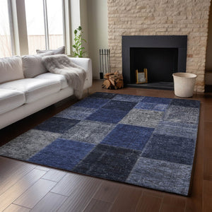 HomeRoots 5' X 8' Navy Blue & Gray Patchwork Area Rug - Washable, Stain-Resistant, UV-Protected for Homes 655188