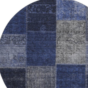 HomeRoots 8' Navy Blue and Gray Washable Round Rug - Stylish Patchwork Design with UV Protection and Soft Texture 655189