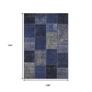 HomeRoots 9' X 12' Navy Blue & Gray Patchwork Area Rug – Durable, Washable, UV-Protected for Busy Homes 655191