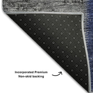 HomeRoots 9' X 12' Navy Blue & Gray Patchwork Area Rug – Durable, Washable, UV-Protected for Busy Homes 655191