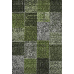 HomeRoots 5' X 8' Olive Green and Gray Patchwork Rug - Washable, UV-Protected, Stylish for Homes with Kids & Pets 655194