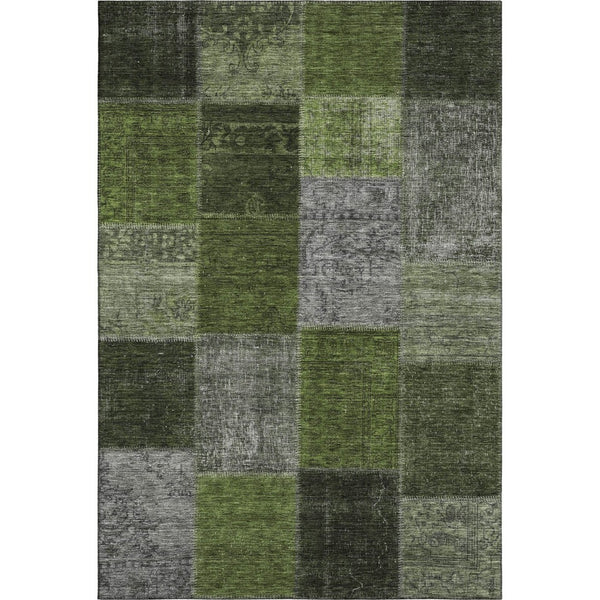 HomeRoots 5' X 8' Olive Green and Gray Patchwork Rug - Washable, UV-Protected, Stylish for Homes with Kids & Pets 655194
