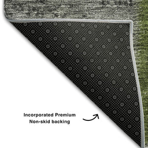 HomeRoots 5' X 8' Olive Green and Gray Patchwork Rug - Washable, UV-Protected, Stylish for Homes with Kids & Pets 655194