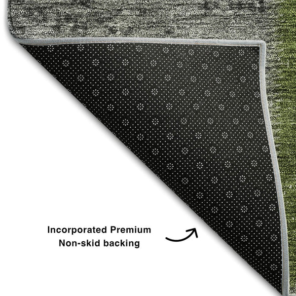 HomeRoots 5' X 8' Olive Green and Gray Patchwork Rug - Washable, UV-Protected, Stylish for Homes with Kids & Pets 655194