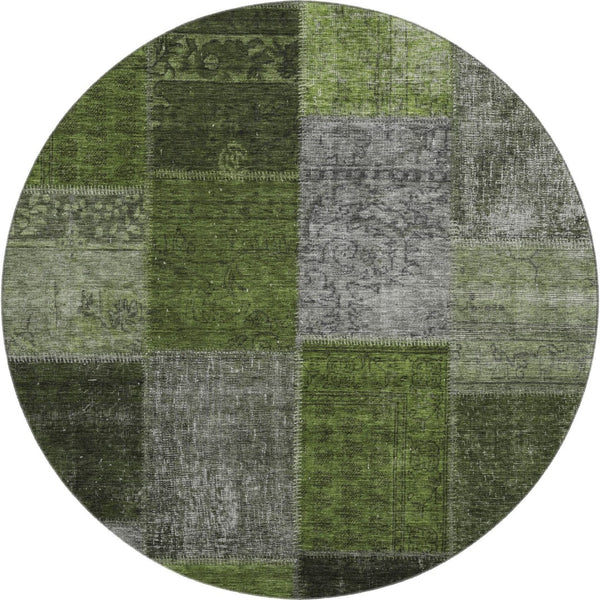 HomeRoots 8' Olive Green & Gray Patchwork Round Rug - Washable, UV Protected, Stain Resistant for Busy Homes 655195