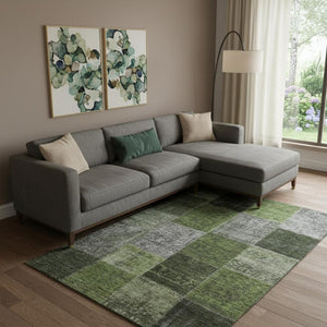 HomeRoots 8' X 10' Olive Green & Gray Patchwork Washable Area Rug - Durable, UV Protected & Stylish Home Accent 655196
