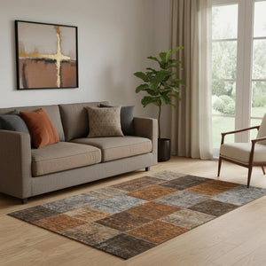 HomeRoots 5' X 8' Stylish Rust Brown and Gray Patchwork Area Rug with Stain Resistance and UV Protection 655200