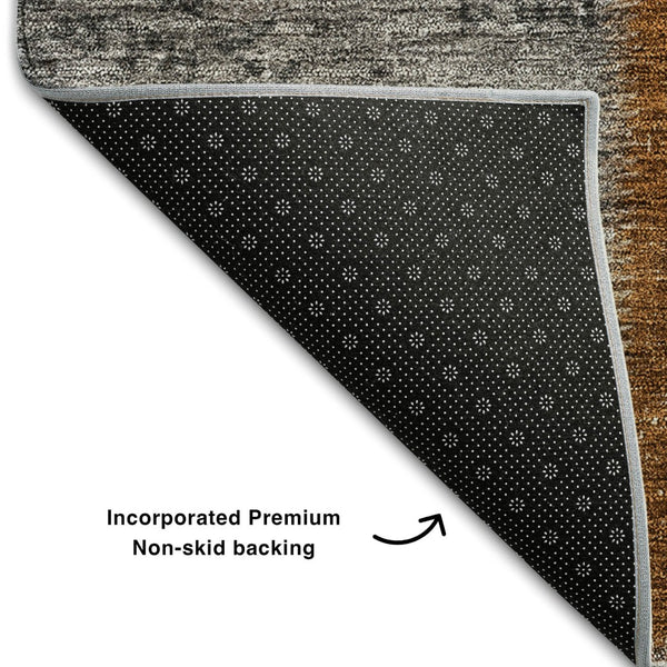 HomeRoots 5' X 8' Stylish Rust Brown and Gray Patchwork Area Rug with Stain Resistance and UV Protection 655200