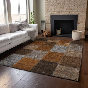 HomeRoots 5' X 8' Stylish Rust Brown and Gray Patchwork Area Rug with Stain Resistance and UV Protection 655200