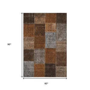 HomeRoots 5' X 8' Stylish Rust Brown and Gray Patchwork Area Rug with Stain Resistance and UV Protection 655200