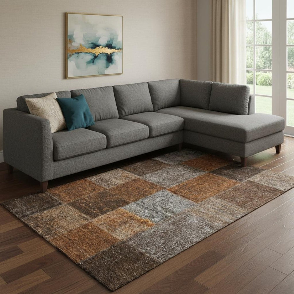 HomeRoots 8' X 10' Rust Brown & Gray Patchwork Area Rug - Washable, Stain Resistant, UV Protected for Homes 655202