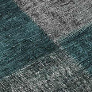 HomeRoots 5' X 8' Teal And Gray Washable Patchwork Area Rug - UV Protected, Stain-Resistant, Soft & Stylish! 655206