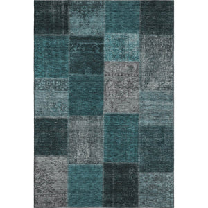 HomeRoots 8' X 10' Teal and Gray Patchwork Area Rug - Washable, Stain Resistant, UV Protected for High Traffic Areas 655208