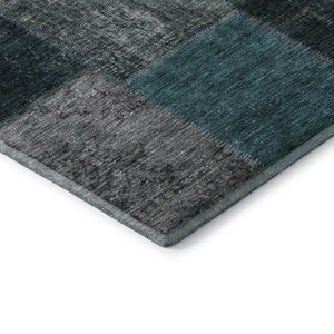 HomeRoots 8' X 10' Teal and Gray Patchwork Area Rug - Washable, Stain Resistant, UV Protected for High Traffic Areas 655208