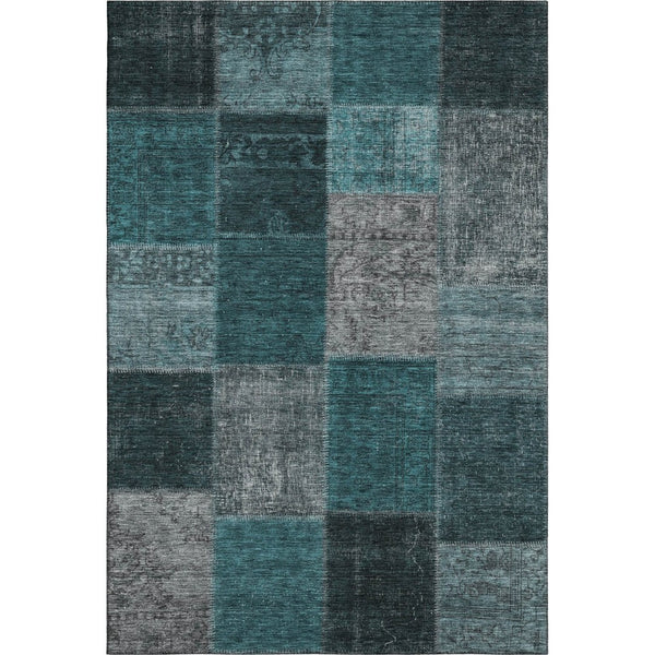 HomeRoots 9' X 12' Teal and Gray Patchwork Area Rug - Durable, Washable, UV-Protected for High-Traffic Spaces 655209