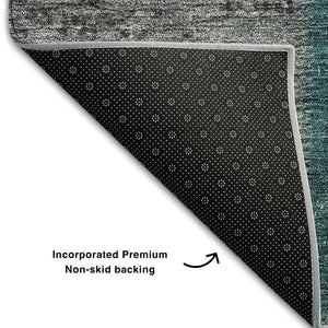 HomeRoots 9' X 12' Teal and Gray Patchwork Area Rug - Durable, Washable, UV-Protected for High-Traffic Spaces 655209