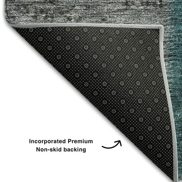 HomeRoots 9' X 12' Teal and Gray Patchwork Area Rug - Durable, Washable, UV-Protected for High-Traffic Spaces 655209